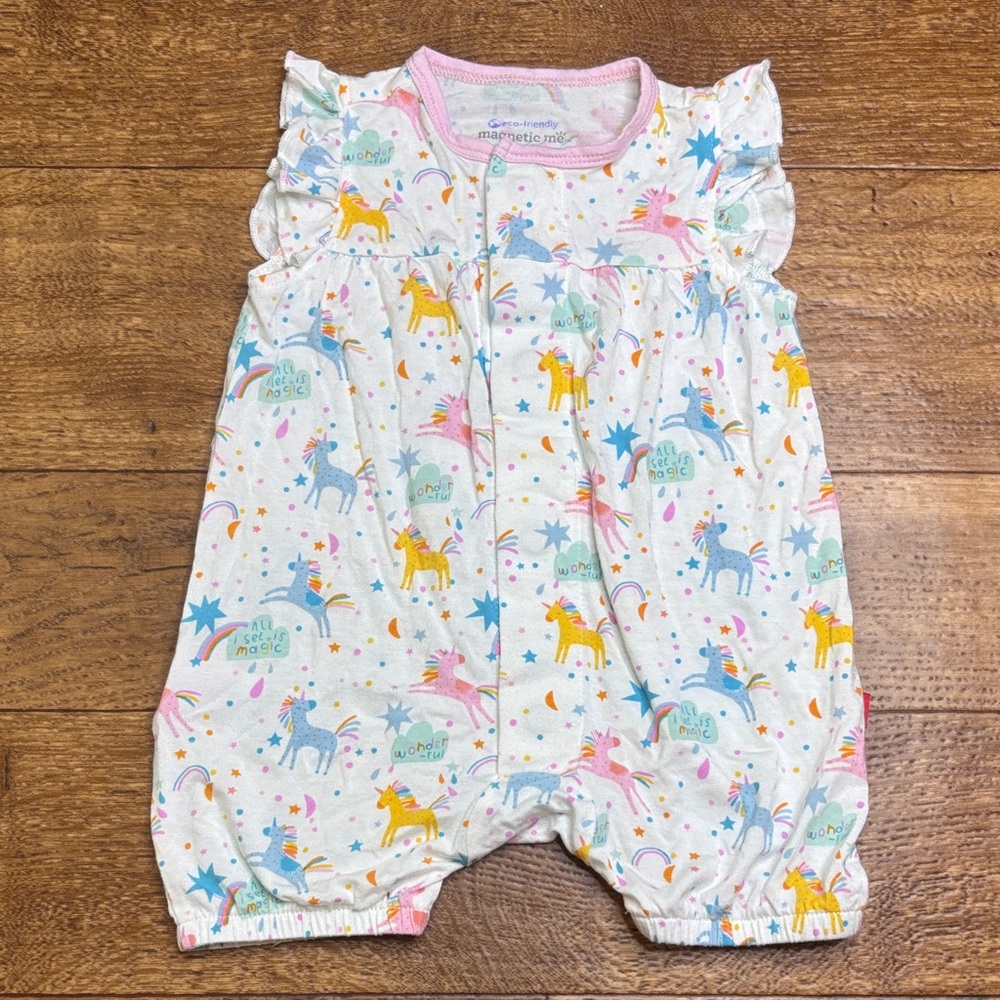 Magnetic Me White Baby Romper with Pastel Unicorn Print